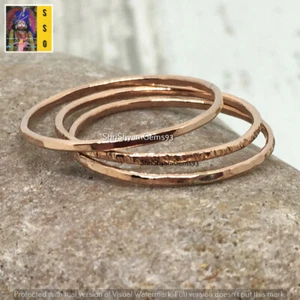 3 Set of rings, Copper ring Stackable Hammered rings Skinny dainty Woman ring - Picture 1 of 5