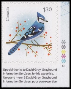 Canada 3366 Christmas Holiday Birds Blue Jay $1.30 plate single MNH 2022 - Picture 1 of 1