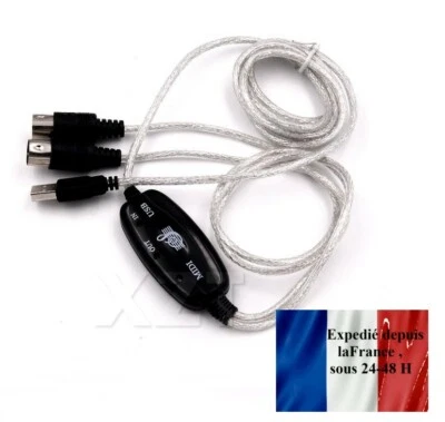 Adaptateur Câble MIDI vers USB Interface convertisseur in-Out Musique Clavier - Imagen 1 de 4