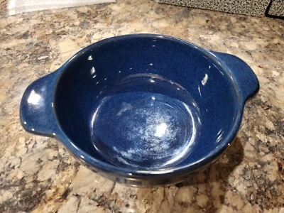 Cazuela horno de gres azul Meyer 1,5 cuartos de galón seguro asas redondas Foto 1 de 4