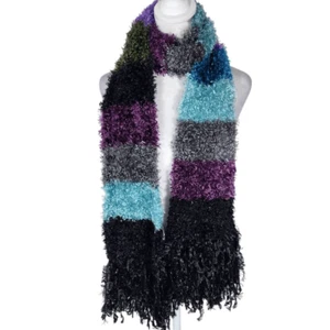 Cejon Colorful Stripe Knit Scarf with Fringe One Size - Picture 1 of 5