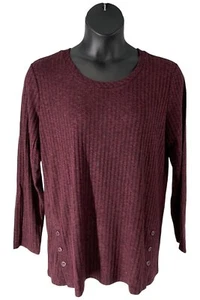 Susan Graver Ribbed Sweater Knit Tunic with Button Detail Muted Wine - Picture 1 of 2