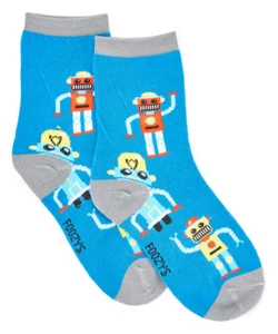 FOOZYS Unisex Kids Socks-Two Pairs-Robots-Children's Socks-Blue-Ready for Play - Picture 1 of 1