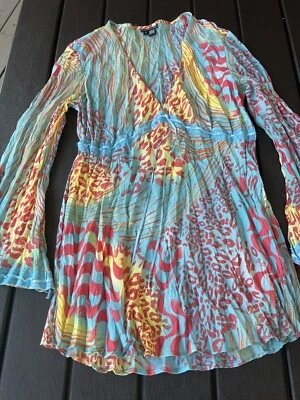 Blusa Top De Colección Y2K Piano Azul Rosa Plisada Volantes Manga Larga Talla S Foto 1 de 4