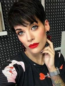 Brazilian Human Hair Short Wigs Pixie Cut Wig with Bangs Natural Black Wig Daily - Picture 1 of 12