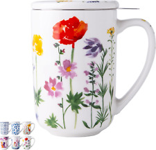 Porcelain Tea Mug with Infuser and Lids 18 Oz Tea Cup Strainer with Tea Bag H...