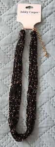 Ashley Cooper Multi Strand Beaded Necklace Black Gold 18" NEW - Picture 1 of 4