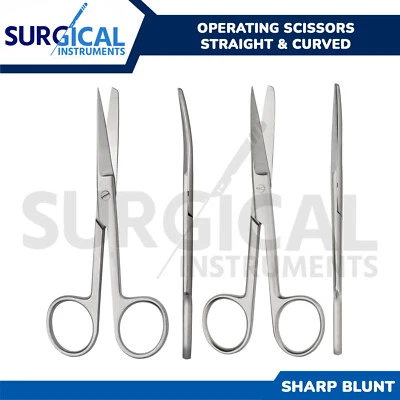 Tijeras de funcionamiento 4,5" afiladas/romas rectas + curvas quirúrgicas grado alemán Foto 1 de 4