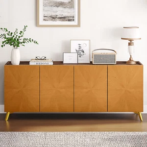 63" Sideboard Cabinet 4 Doors Kitchen Storage Buffet Solid Metal Leg Cupboard - Picture 1 of 27