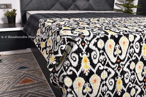 Kantha Quilt Black Blanket Home décor Ikat Paisley Gudari Hobo Bedding Coverlet - Picture 1 of 6