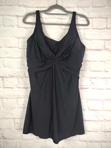 Lands End V-Neck Skirted One Piece Swimsuit Womans Size 18W Black Rouched Bodice - Picture 1 of 14