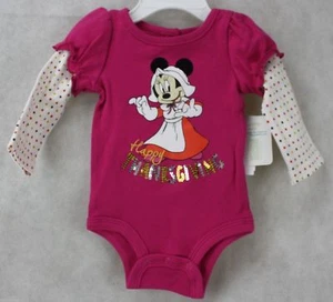 Disney Minnie Mouse Happy Thanksgiving Pink Long Sleeve Bodysuit Size 3 months - Picture 1 of 1