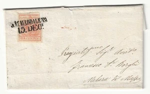 1854 Lombardo Veneto - 15 c. rosso III tipo carta a macchina S. M. Maddalena - Foto 1 di 2