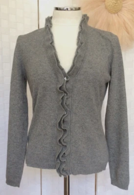 Cárdigan Suéter Garnet Hill 100% Gris Cachemira 6 Botones Volantes Talla S FXN Foto 1 de 4