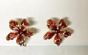 Pendientes Poste Flor Esmalte ROJO Transparente, Pendientes Poste/Clip Placa Oro - Imagen 1 de 5