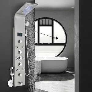 Shower Panel Tower System Stainless Steel with LED Rainfall Waterfall Showerhead - Picture 1 of 8
