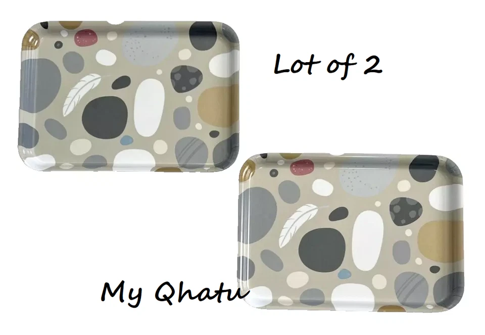 (4 Set) Ikea SOMMARFLOX Serving Tray Stone Feather Multicolor 8x11" 005.449.64