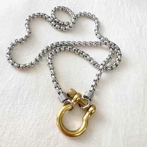 18K Gold Plated Carabiner holder Necklace Stainless Steel jewelry womens - Picture 1 of 8