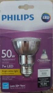 Philips 50W Equivalent Bright White PAR20 Glass LED Light Bulb - Picture 1 of 2