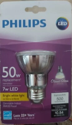 Philips 50W Equivalent Bright White PAR20 Glass LED Light Bulb - Image 1 of 2