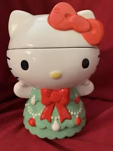 New Hello Kitty Ceramic Christmas Tree Dress Cookie Jar 2024 Red Bow - Picture 1 of 22