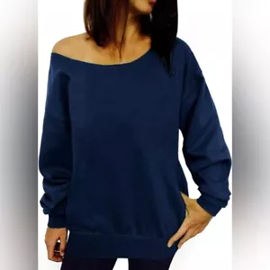 Womens Off Shoulder Sweatshirt Slouchy Long Sleeve Shirts Pullover Tops - Picture 1 of 7