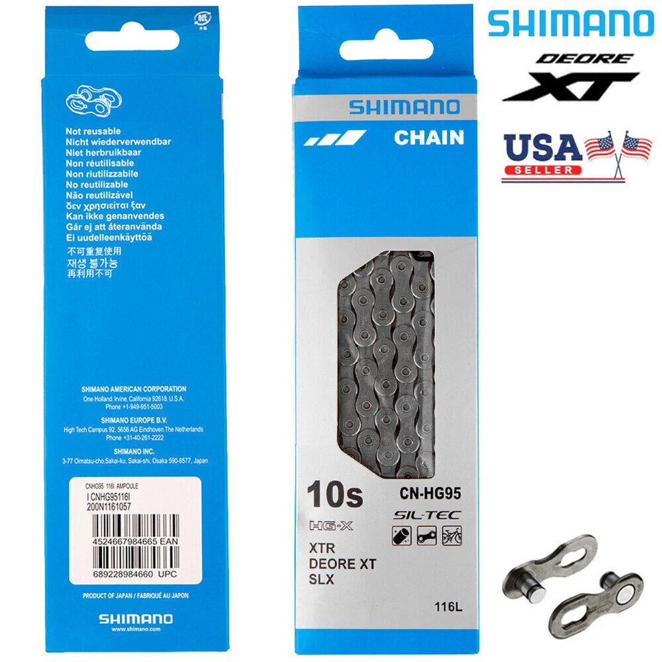Shimano Deore XT HG-X 10 Speed MTB Chain CN-HG95 Chains MTB Bike w/Quick Link - Image 1 of 4