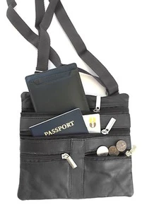 Black Women's Leather Cross Body Bag Satchel Messenger Bag 48" Strap - Picture 1 of 6