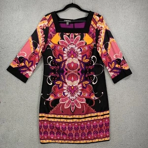 Muse Floral Dress Womens Size 6 Boho Retro Green Lined Multicolored 3/4 Sleeve - Picture 1 of 13