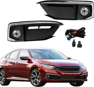 Fog Lights Kit Replacement Honda Civic 19-20 Coupe Sedan Clear Lens 33950TBAA01 - Picture 1 of 12
