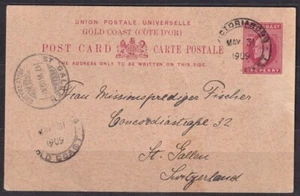 GOLD COAST. 1909/Victoriaborg, one-penny used postal stationery card. - Picture 1 of 3