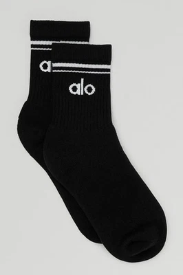 ALO Yoga® (Women's 8-11.5, Men's 6.5-10) Half-Crew Throwback Sock - Black/White - Image 1 of 3