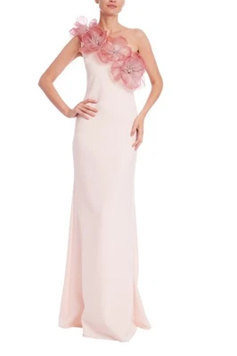 Badgley Mischka EG4505 Blush Multi Gown One Shoulder 3D Flower sz 0 Prom Bridal - Image 1 of 3