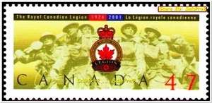 CANADA 2001 THE ROYAL CANADIAN LEGION MINT POPPY FV FACE FRANCOBOLLO 47 CENT - Foto 1 di 2