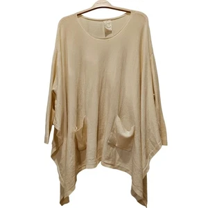 Fleur de Lis Cream Knit Tunic Lagenlook Pockets Oversized Layering Women's Large - Picture 1 of 4