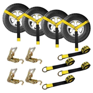 USA 4 Set 2" x 10' Lasso Wheel Lift Strap Ratchet Swivel J Hook for Auto Towing - Picture 1 of 50