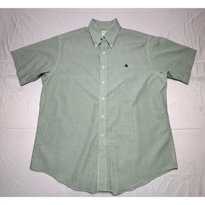 Brooks Brothers 1818  Men's Short Sleeve Green Plaid Button Up Logo Shirt Sz L - Picture 1 of 4