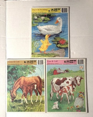 “BRAND NEW” Lot of  3 Vintage Golden Frame-Tray Puzzle 1983 - Farm Animals - Image 1 of 4