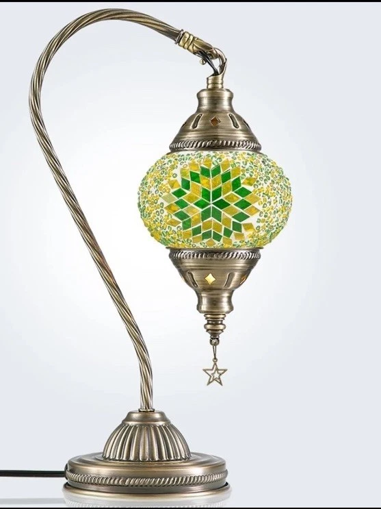 Lámpara de noche turca marroquí de mosaico - Decoración del hogar moderna verde amarillo bronce Foto 1 de 4