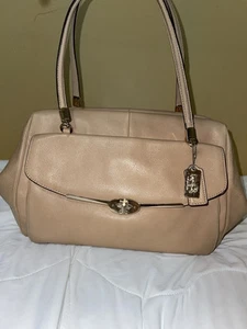 COACH Madison Madeline Handbag Tan Leather Hot Pink Interior Shoulder Bag - Picture 1 of 20