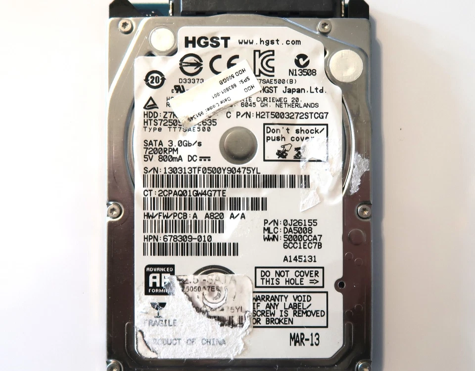 Hitachi HTS725050A7E635 PN:0J26155 MLC:DA5008 China 500gb Sata 2.5" MAR-13 - Image 1 of 1