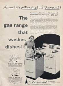 Universal Gas Range & Dishwasher Combo Lady Mom Kitchen Vintage Print Ad 1953 - Picture 1 of 4