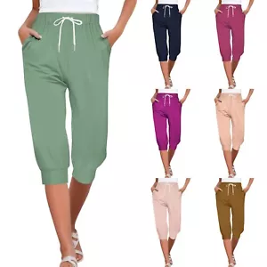 Women's Capri Sweatpants Joggers High Waisted Casual Sports Cropped Lounge Pants - Picture 1 of 45