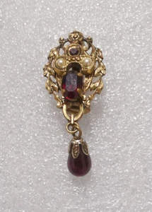 Antike Brosche mit Granatsteine und Perlen 3,8 cm - Bild 1 von 18