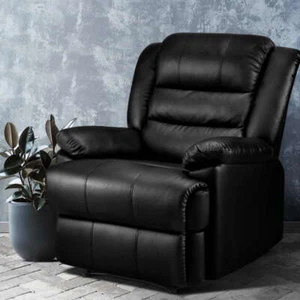 Recliner Chair PU Leather Single Couch Sofa With Footrest Home Luxury Seat Black - Picture 1 of 7