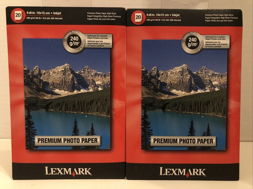2 Sealed Package Lexmark Premium Photo Paper High Gloss 4" x 6" Inkjet 20 Sheets - Image 1 of 4