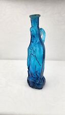 ANTIQUE HAND BLOWN BLUE VIRGIN MARY of GUADALUPE HOLY WATER GLASS BOTTLE