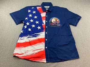 Hardaddy Patriotic Eagle Biker Hawiian Shirt Mens M Blue Flag Motorcycle AOP - Picture 1 of 13