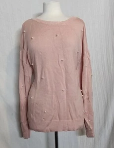 Women's ST JOHNS BAY PEACHY PINK LONG SLEEVE ROUND NECK PEARL SWEATER SIZE XL - Picture 1 of 5