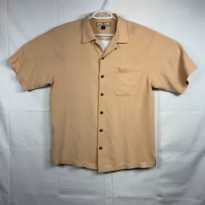 Camicia hawaiana in seta Tommy Bahama uomo M arancione mazza sigari ricamata - Foto 1 di 12